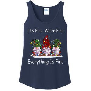 ItS Fine Everything Is Fine Gnome Christmas Lights Xmas Ladies Essential Tank