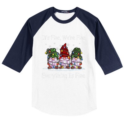 ItS Fine Everything Is Fine Gnome Christmas Lights Xmas Baseball Sleeve Shirt