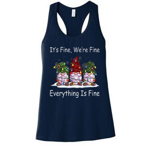 ItS Fine Everything Is Fine Gnome Christmas Lights Xmas Women's Racerback Tank