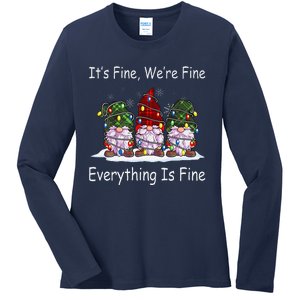 ItS Fine Everything Is Fine Gnome Christmas Lights Xmas Ladies Long Sleeve Shirt