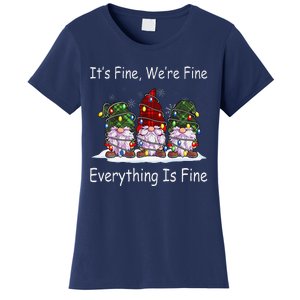 ItS Fine Everything Is Fine Gnome Christmas Lights Xmas Women's T-Shirt