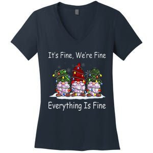 ItS Fine Everything Is Fine Gnome Christmas Lights Xmas Women's V-Neck T-Shirt