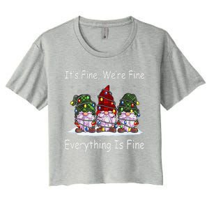 ItS Fine Everything Is Fine Gnome Christmas Lights Xmas Women's Crop Top Tee