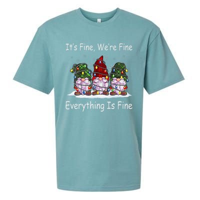 ItS Fine Everything Is Fine Gnome Christmas Lights Xmas Sueded Cloud Jersey T-Shirt