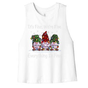 ItS Fine Everything Is Fine Gnome Christmas Lights Xmas Women's Racerback Cropped Tank