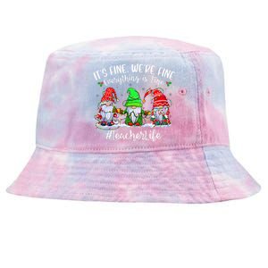 I'm Fine Everything Is Fine Teacher Life Gnome Christmas Tie-Dyed Bucket Hat