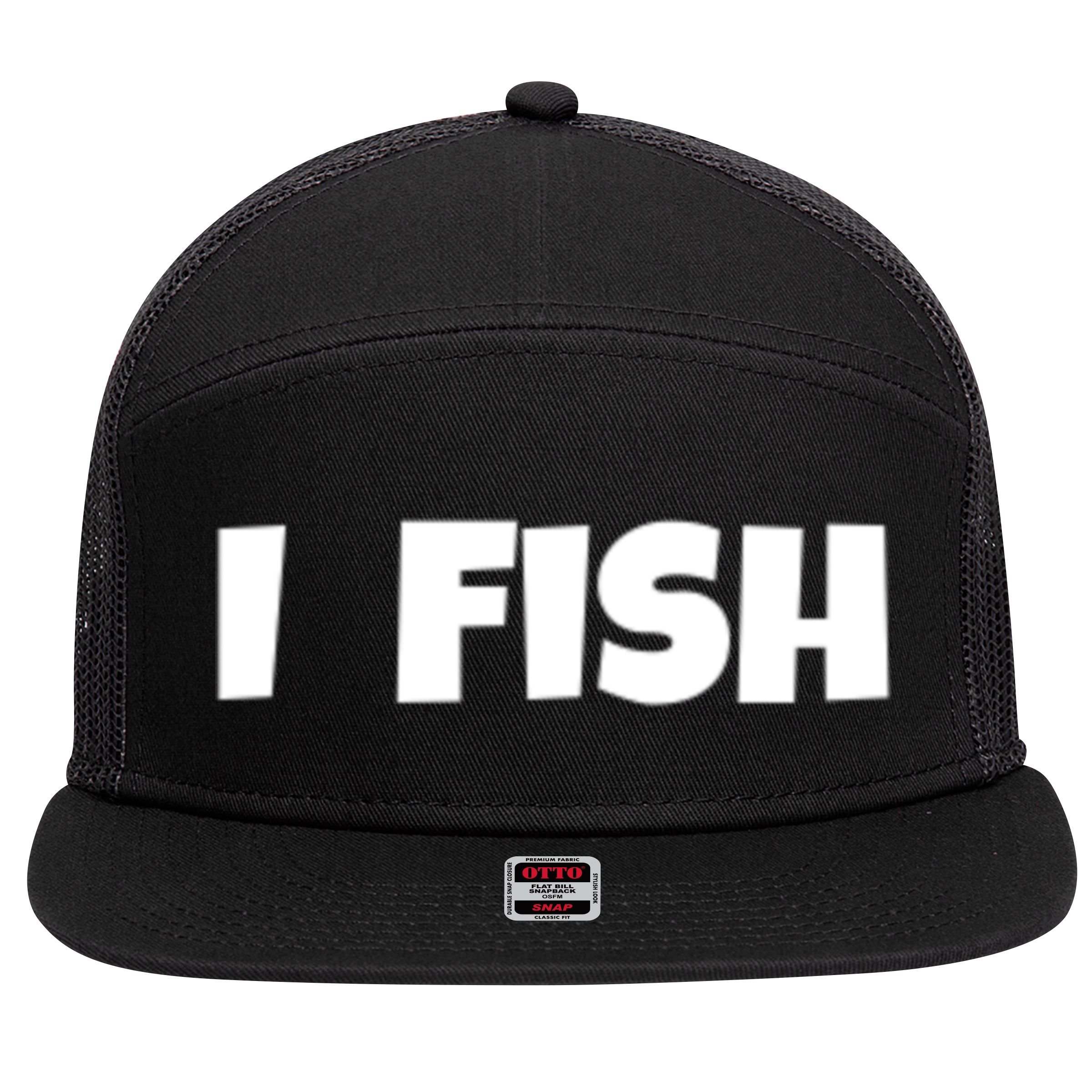 I Fish Fisher Cute Gift 7 Panel Mesh Trucker Snapback Hat