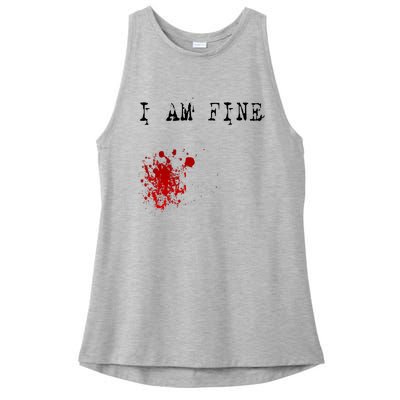 I'm Fine Fake Blood Stain Tee Gift Dad Joke Ladies PosiCharge Tri-Blend Wicking Tank