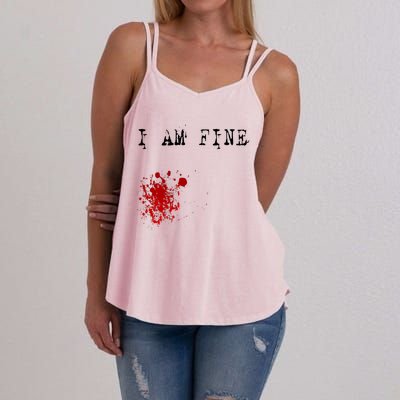 I'm Fine Fake Blood Stain Tee Gift Dad Joke Women's Strappy Tank