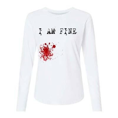 I'm Fine Fake Blood Stain Tee Gift Dad Joke Womens Cotton Relaxed Long Sleeve T-Shirt