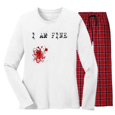 I'm Fine Fake Blood Stain Tee Gift Dad Joke Women's Long Sleeve Flannel Pajama Set 