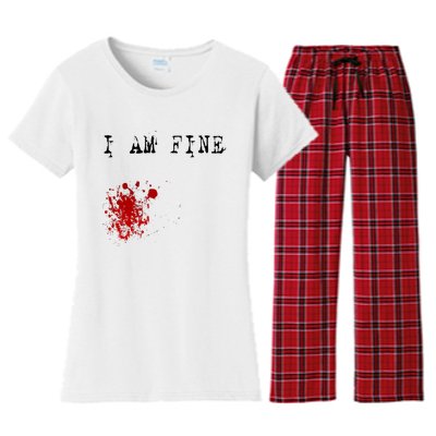 I'm Fine Fake Blood Stain Tee Gift Dad Joke Women's Flannel Pajama Set