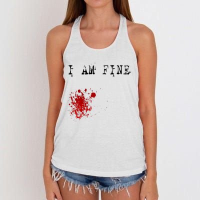 I'm Fine Fake Blood Stain Tee Gift Dad Joke Women's Knotted Racerback Tank