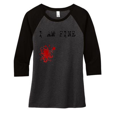 I'm Fine Fake Blood Stain Tee Gift Dad Joke Women's Tri-Blend 3/4-Sleeve Raglan Shirt