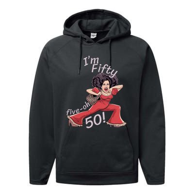 I’M Fifty Fiveoh 50 Funny Sally Kick Lady O’Malley Birthday Performance Fleece Hoodie