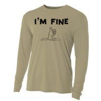 IM Fine Funny Art Hand Sign Under Water IM Ok Funny Meme Cooling Performance Long Sleeve Crew