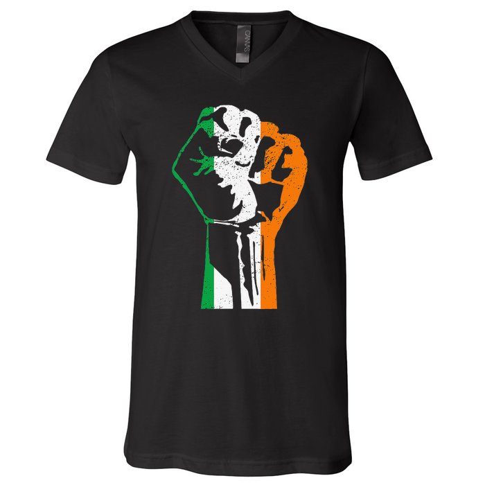 IRISH FLAG FIST RAISED IRELAND SAINT PATRICK'S DAY V-Neck T-Shirt