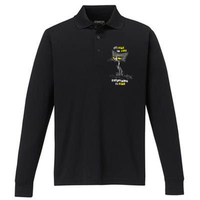 Im Fine Funny Sarcastic Cat Performance Long Sleeve Polo