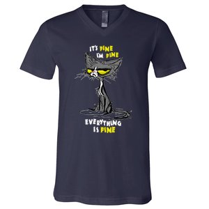 Im Fine Funny Sarcastic Cat V-Neck T-Shirt