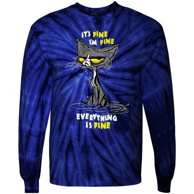 Im Fine Funny Sarcastic Cat Tie-Dye Long Sleeve Shirt