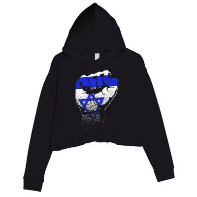 Israel Flag Fist Jerusalem Hebrew True Jew Israelite Crop Fleece Hoodie