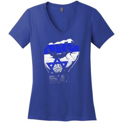 Israel Flag Fist Jerusalem Hebrew True Jew Israelite Women's V-Neck T-Shirt