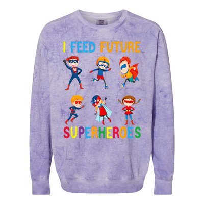 I Feed Future Superheroes School Lunch Lady Squad Funny Colorblast Crewneck Sweatshirt