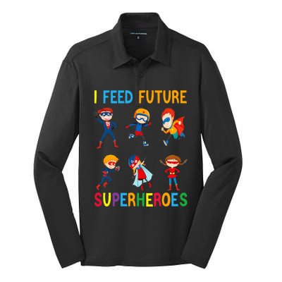 I Feed Future Superheroes School Lunch Lady Squad Funny Silk Touch Performance Long Sleeve Polo