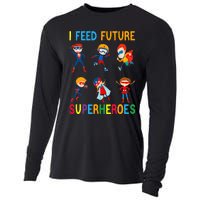 I Feed Future Superheroes School Lunch Lady Squad Funny Cooling Performance Long Sleeve Crew