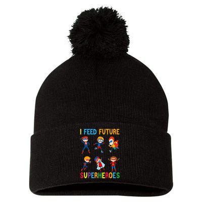 I Feed Future Superheroes School Lunch Lady Squad Funny Pom Pom 12in Knit Beanie