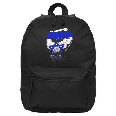 Israel Flag Fist Jerusalem Hebrew True Jew Israelite 16 in Basic Backpack