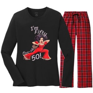 Im Fifty Fiveoh 50 Funny Sally Kick Lady Omalley Birthday Women's Long Sleeve Flannel Pajama Set 