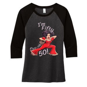 Im Fifty Fiveoh 50 Funny Sally Kick Lady Omalley Birthday Women's Tri-Blend 3/4-Sleeve Raglan Shirt