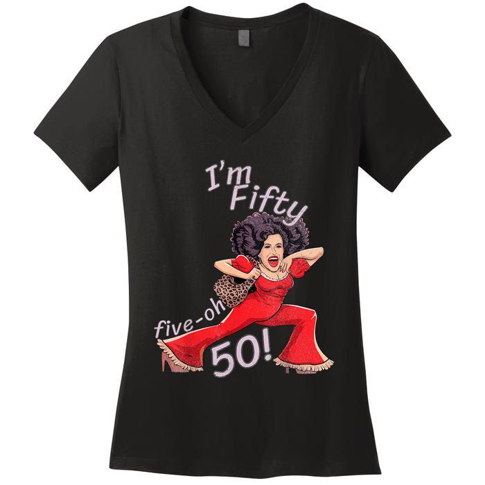 Im Fifty Fiveoh 50 Funny Sally Kick Lady Omalley Birthday Women's V-Neck T-Shirt