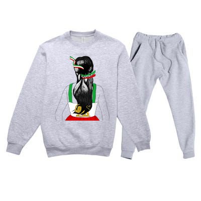 Iranian Flag Female Hair Support Women Of Iran LION SUN FLAG Premium Crewneck Sweatsuit Set