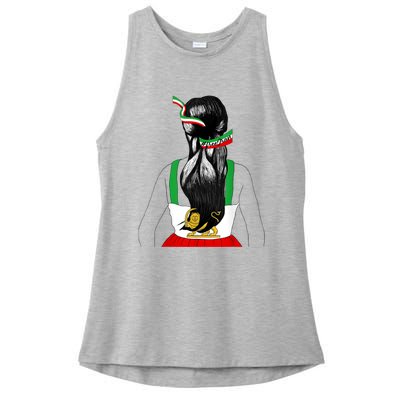 Iranian Flag Female Hair Support Women Of Iran LION SUN FLAG Ladies PosiCharge Tri-Blend Wicking Tank