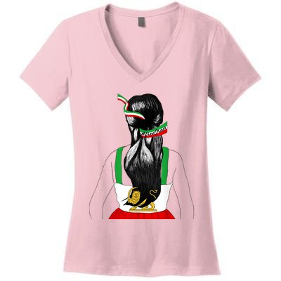 Iranian Flag Female Hair Support Women Of Iran LION SUN FLAG Women's V-Neck T-Shirt