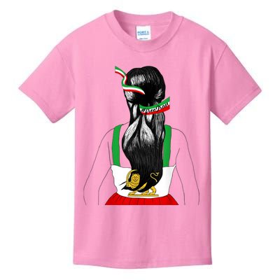 Iranian Flag Female Hair Support Women Of Iran LION SUN FLAG Kids T-Shirt