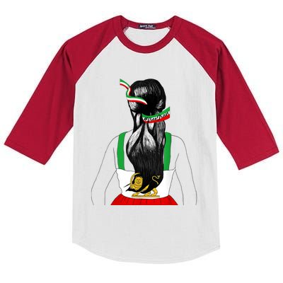 Iranian Flag Female Hair Support Women Of Iran LION SUN FLAG Kids Colorblock Raglan Jersey