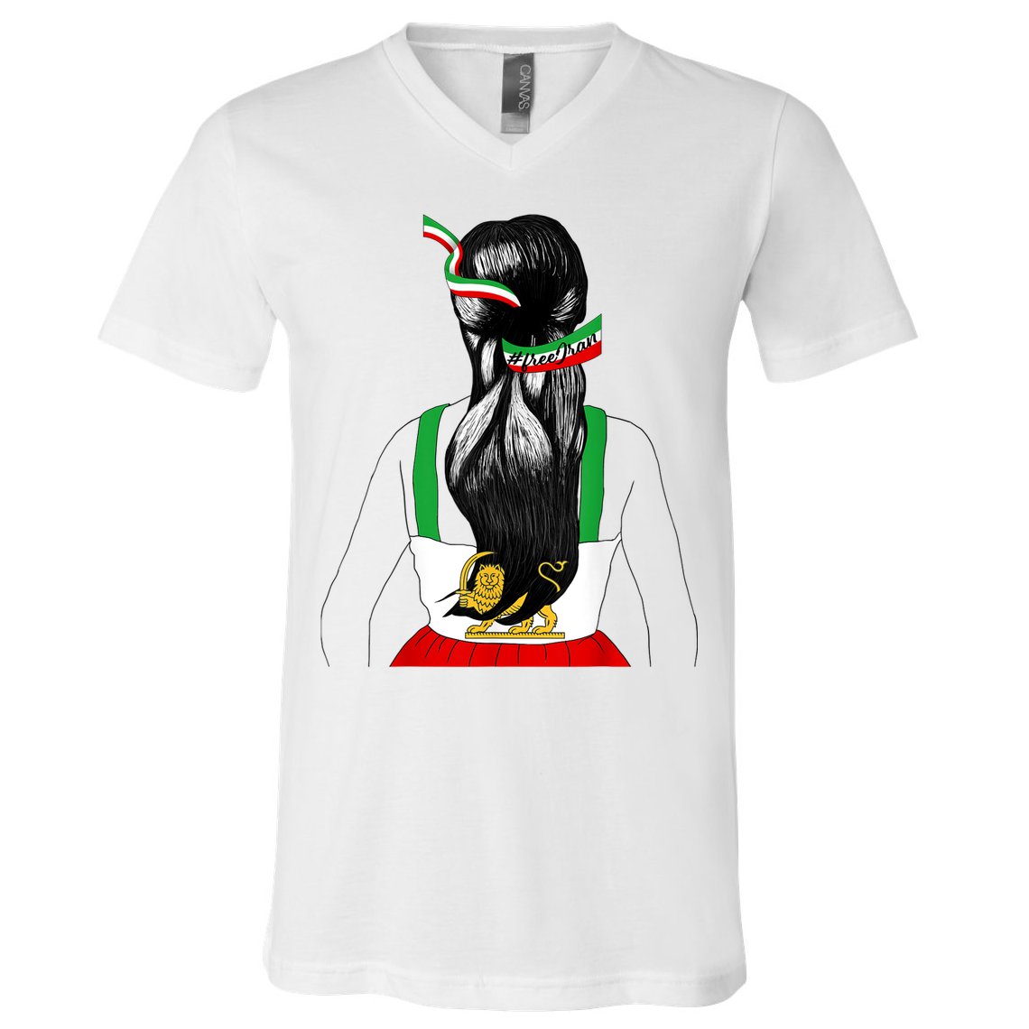 Iranian Flag Female Hair Support Women Of Iran LION SUN FLAG V-Neck T-Shirt
