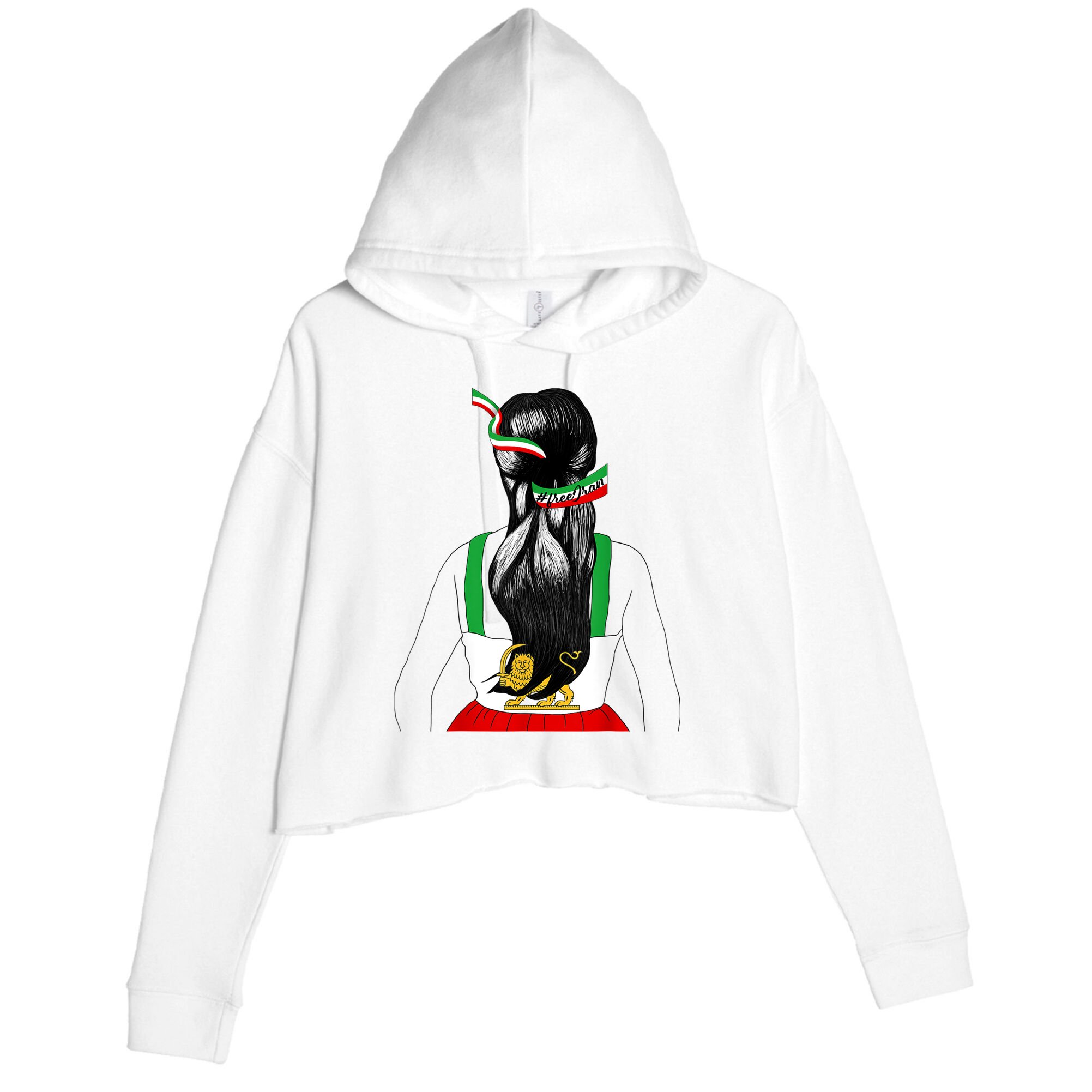 Iranian Flag Female Hair Support Women Of Iran LION SUN FLAG Crop Fleece Hoodie