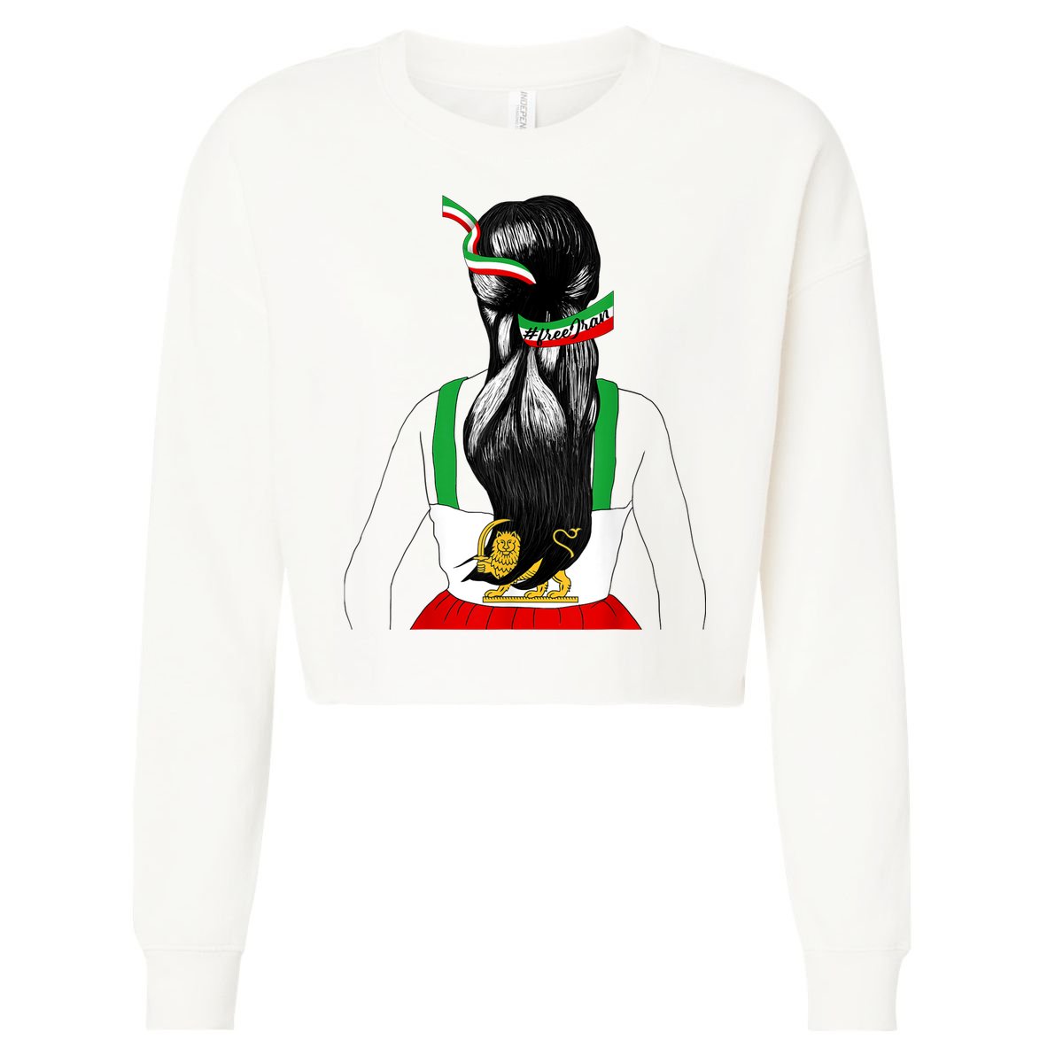 Iranian Flag Female Hair Support Women Of Iran LION SUN FLAG Cropped Pullover Crew