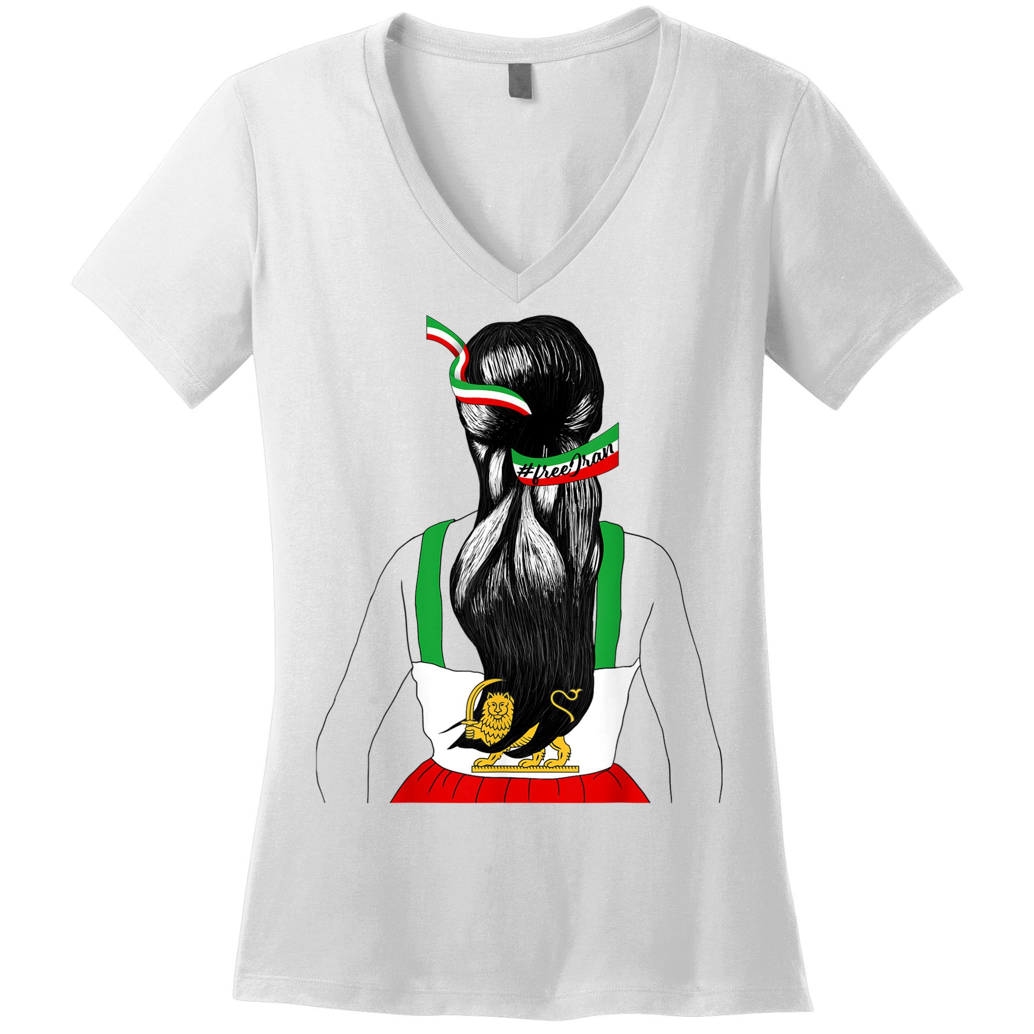 Iranian Flag Female Hair Support Women Of Iran LION SUN FLAG Women's V-Neck T-Shirt