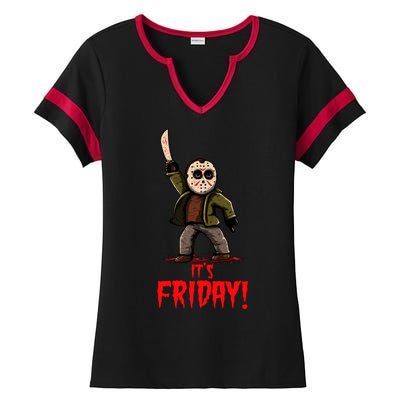 It's Friday Funny Halloween Horror Movie Ladies Halftime Notch Neck Tee