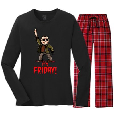 It's Friday Funny Halloween Horror Movie Women's Long Sleeve Flannel Pajama Set 