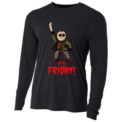 It's Friday Funny Halloween Horror Movie Cooling Performance Long Sleeve Crew