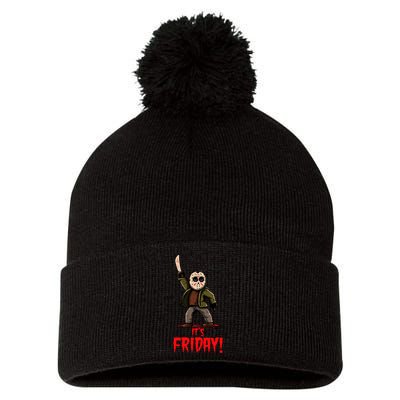 It's Friday Funny Halloween Horror Movie Pom Pom 12in Knit Beanie