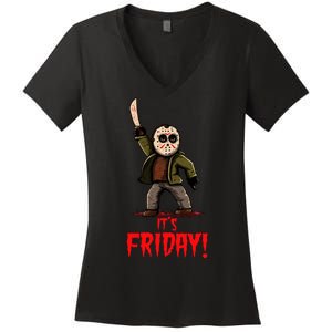 It's Friday Funny Halloween Horror Movie Women's V-Neck T-Shirt