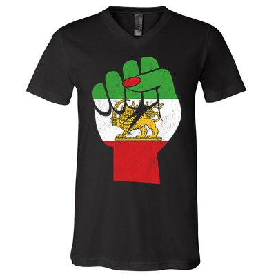 Iranian Flag Female Fist Support Women Of Iran LION SUN FLAG V-Neck T-Shirt
