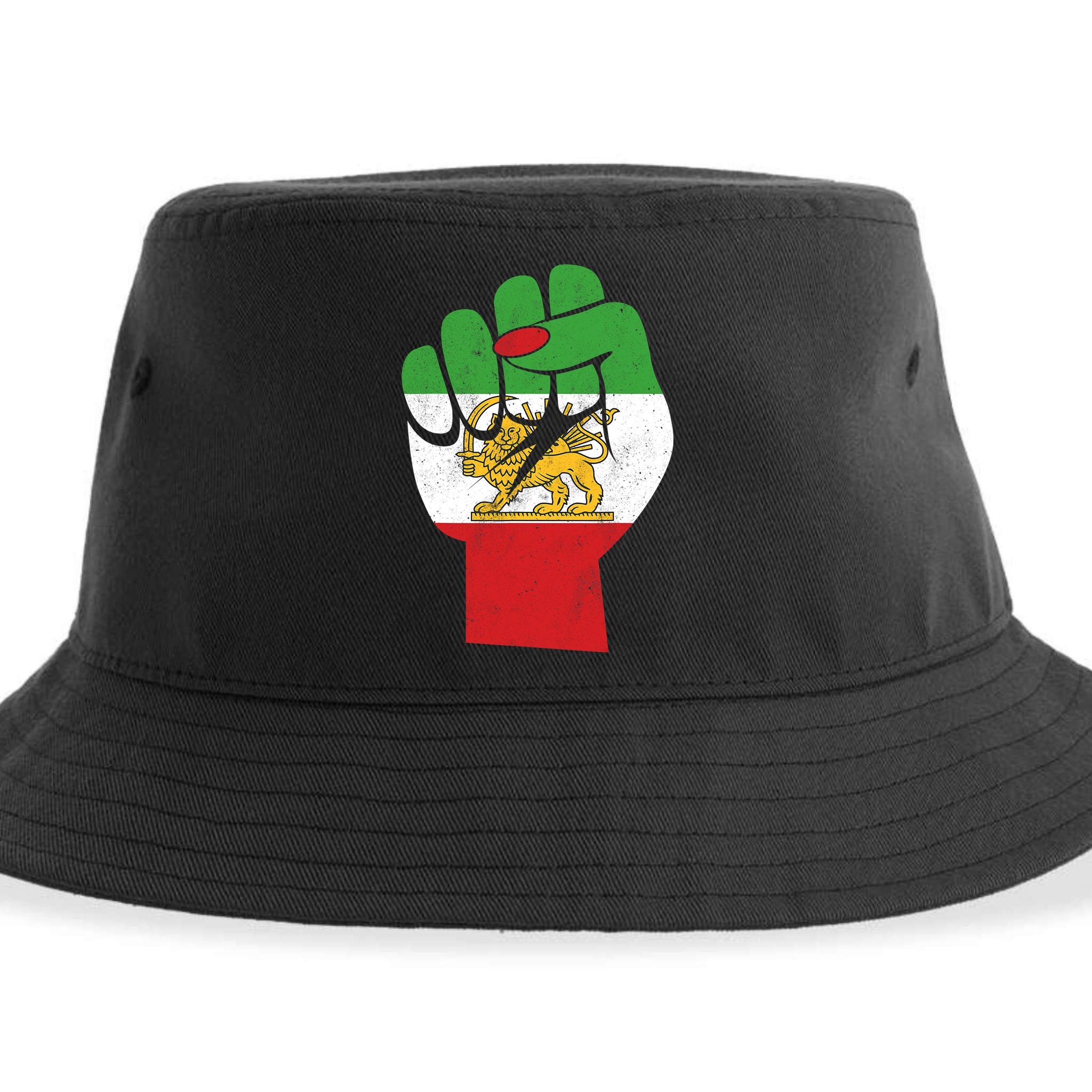 Iranian Flag Female Fist Support Women Of Iran LION SUN FLAG Sustainable Bucket Hat